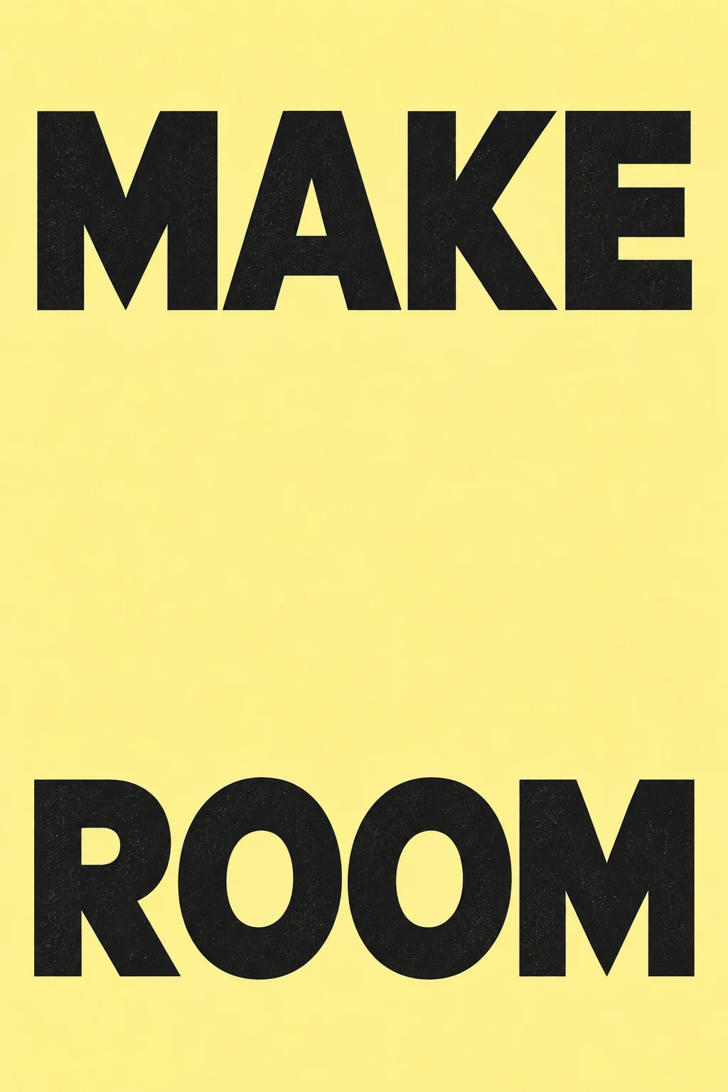 Black letterforms open a generous space between two lines on butter yellow.