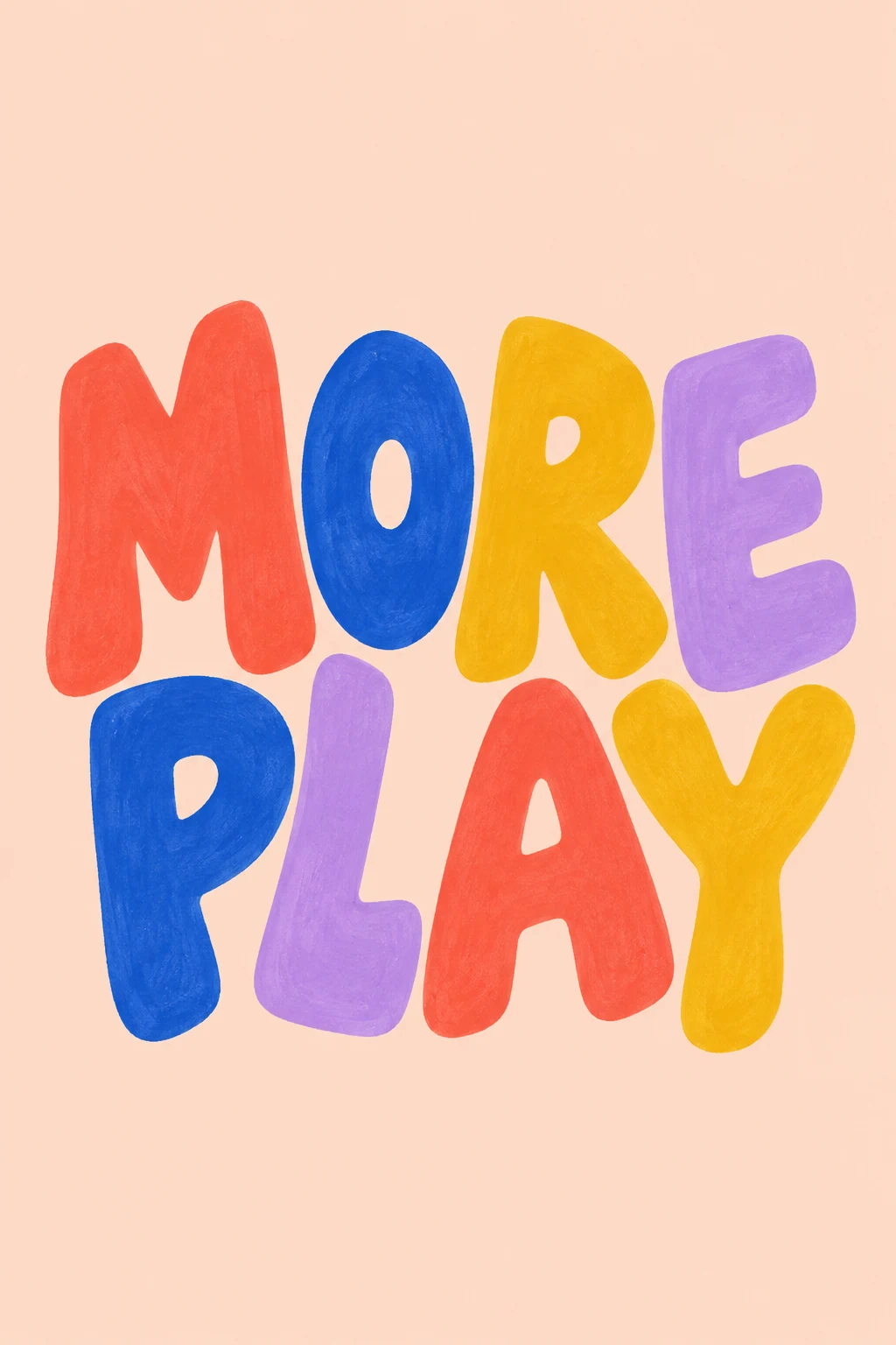 Soft multicoloured letters jostle together in a joyful invitation to play.